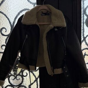 Zara Black Jacket with Cream Shearling